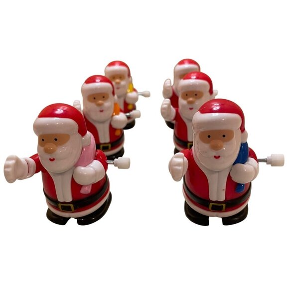 Set Of 6 Wind-Up Santa Claus Toys With Colorful Backpacks - Picture 1 of 5